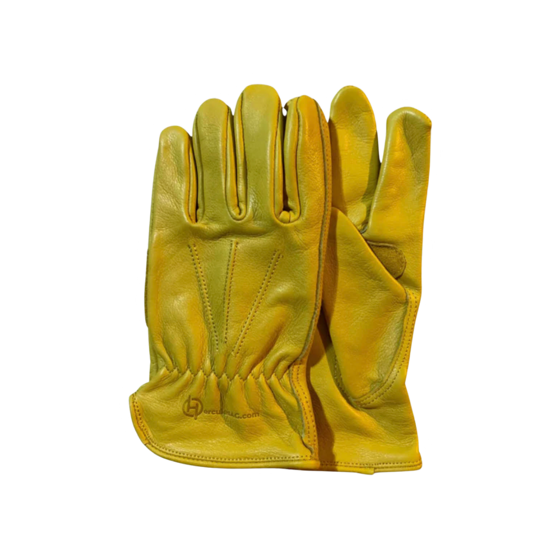 Yellow leather glove on a white background