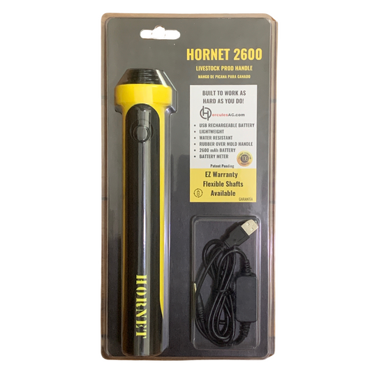 Hornet 2600 USB Rechargeable Electric Livestock Prod Handle in Plastic Clamshell