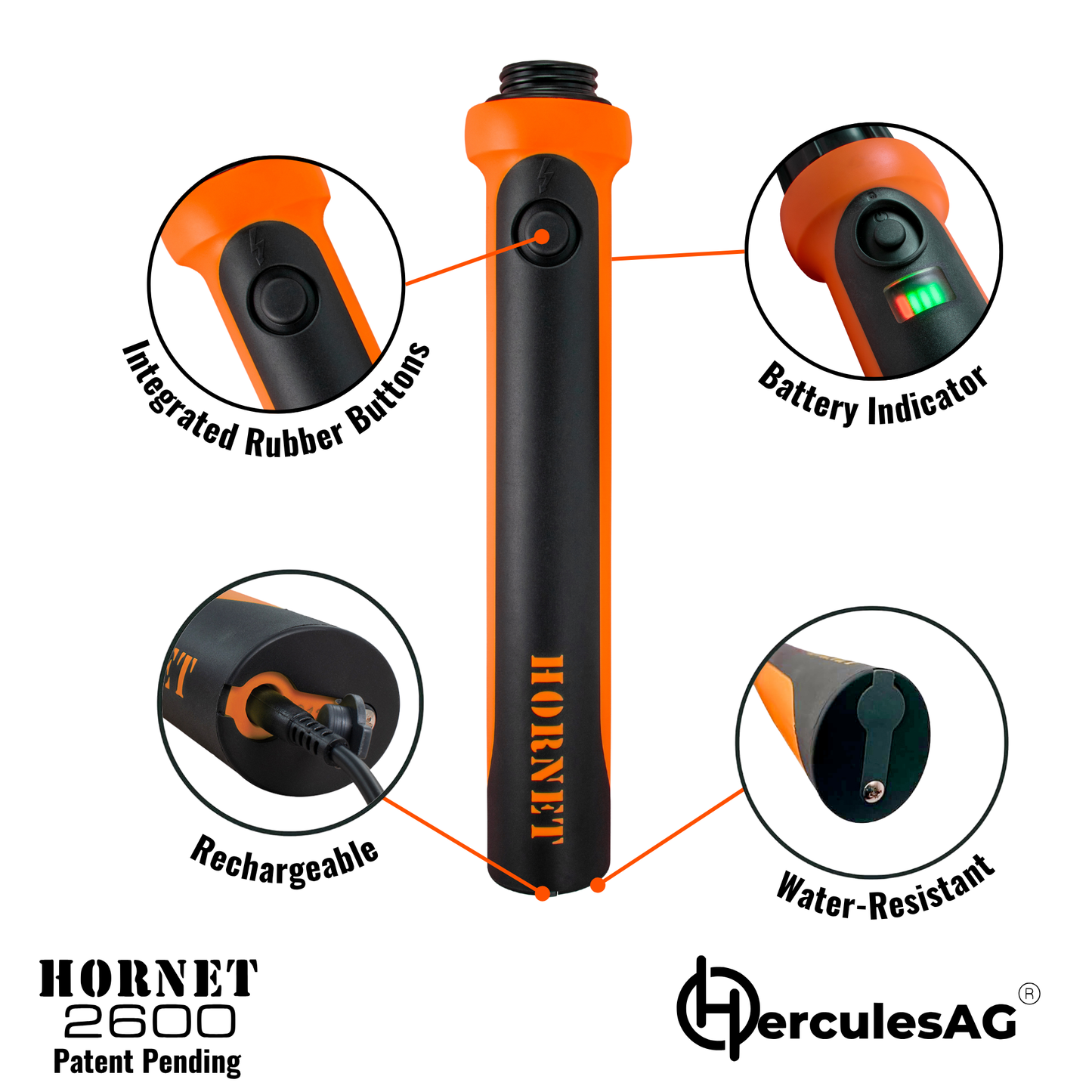 Hornet 2600 USB Rechargeable Livestock Prod Handle